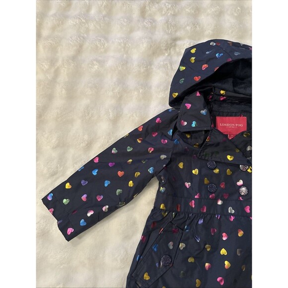 London Fog 2T Baby Toddler Coat Metallic Finish Hearts Hood Warm Black Girls - Picture 2 of 16